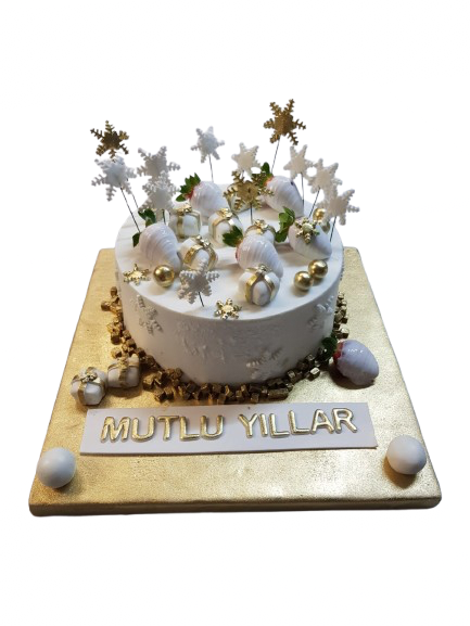 Gold Yılbaşı Temalı Kutlama Butik Pasta