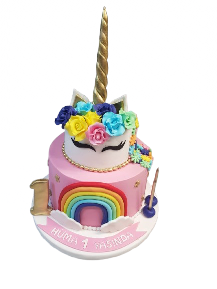 Unicorn Gökkuşağı Temalı 1 Yaş Butik Pasta